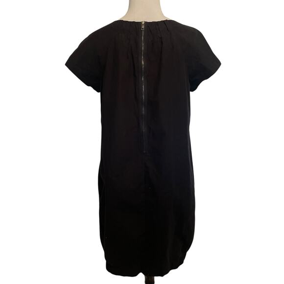 Vince. Black Bubble Hem Dress Womens Medium Cotton Exposed Zipper Party LBD - Picture 3 of 7